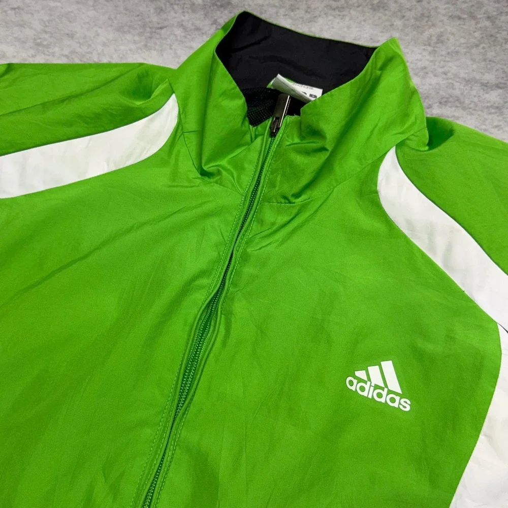 Adidas Colorblock Full Zip Windbreaker Mens XL Green Mesh Lined Track Jacket